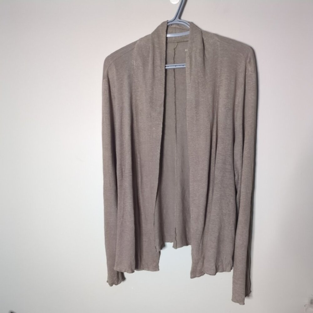 Eileen Fisher 100% Linen Taupe‎ Open Front Cardigan Size XL Lightweight